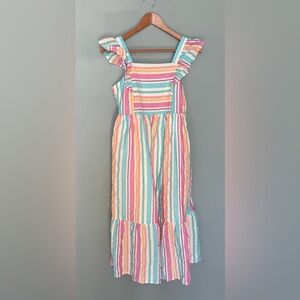 NWT striped midi dress with ruffle shoulder straps, square neckline,tiered skirt